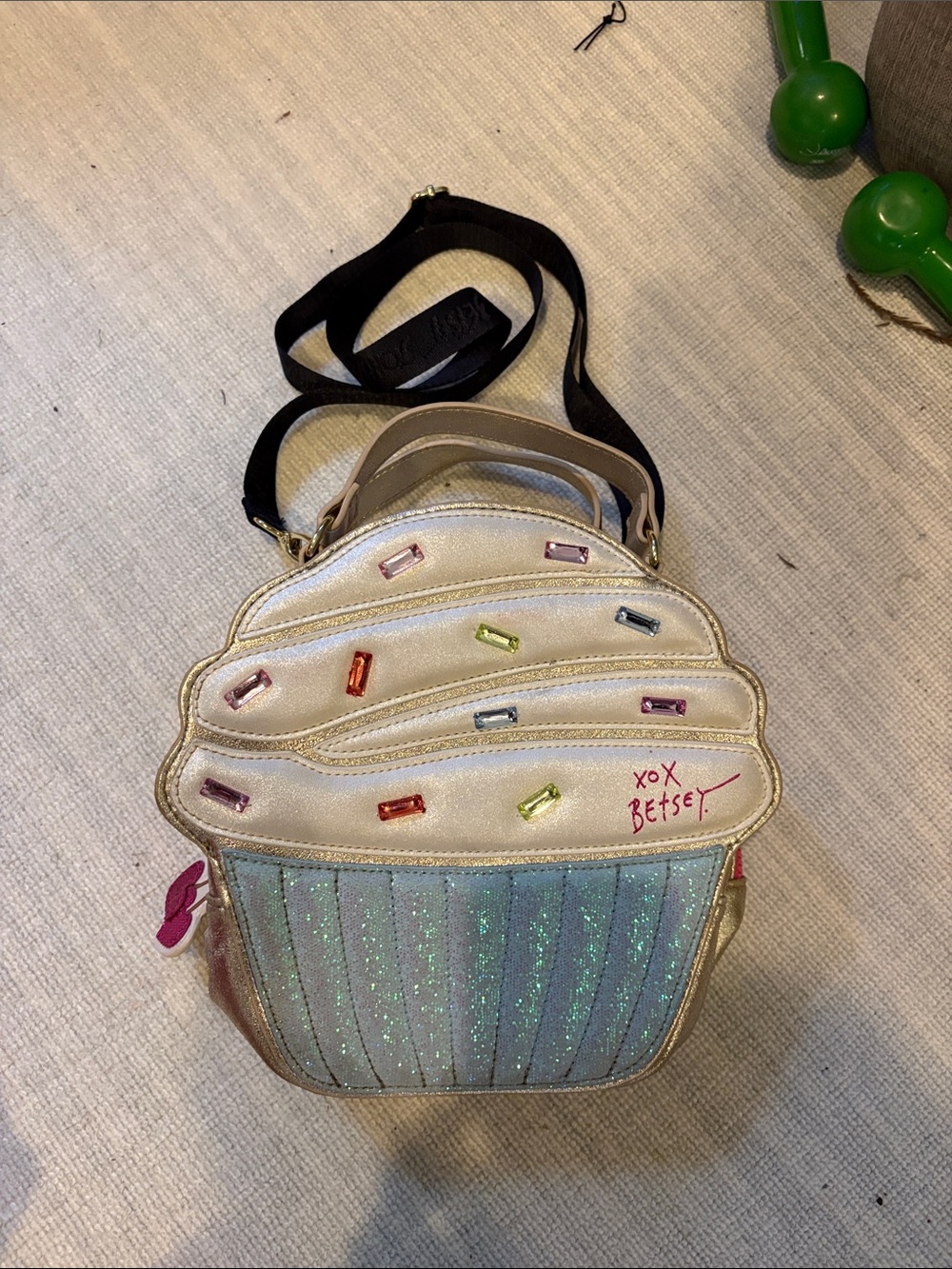 Betsey Johnson Gold & Iridescent Blue-Green Cupcake Crossbody Bag